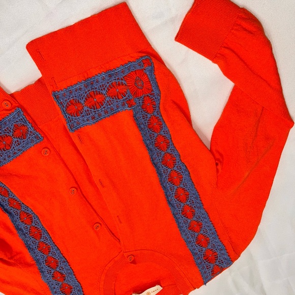 EUC women’s Tory Burch red with blue knit cardigan. Size XS - Picture 4 of 7